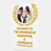 金ゴールドエレガントリース写真結婚歓迎フロステッド アクリルサイン (傾斜)