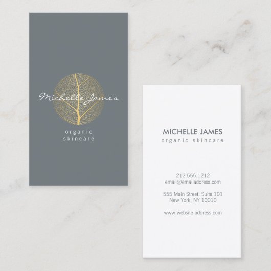 金ゴールドエレガントリーフの石板II名刺のロゴ 名刺 (正面/裏面)