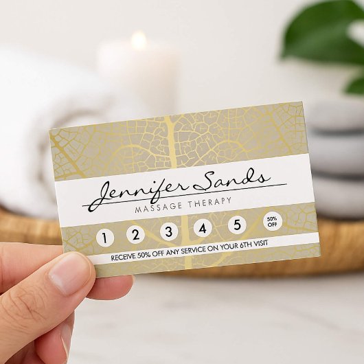 金ゴールドエレガントリーフツリーパターンロイヤリティカード 名刺