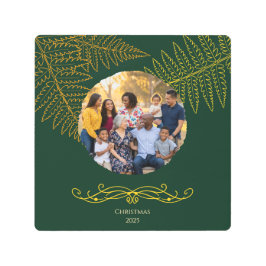 金ゴールドエレガントリーフファーンクリスマスウッドウォールアート メタルプリント