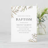 金ゴールドエレガントリーフボーイまたはガールバプテスマ招待状 招待状 (スタンド正面)