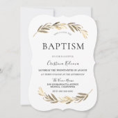 金ゴールドエレガントリーフボーイまたはガールバプテスマ《キリスト教》洗礼式や命名式 招待状 (正面)