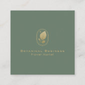 金ゴールドエレガントリーフミニマル植物緑 スクエア名刺 (正面)