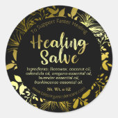 金ゴールドエレガントリーフ枝ハーブヒーリングバーム ラウンドシール (正面)
