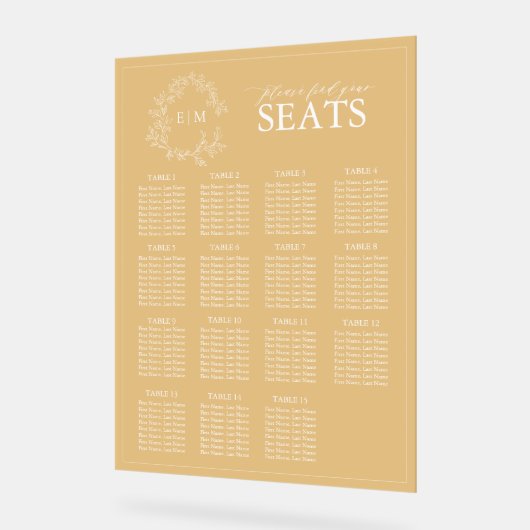 金ゴールドエレガントリープクレストモノグラ結婚ムの座席 アクリルサイン (傾斜)