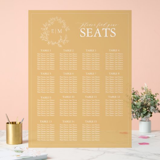 金ゴールドエレガントリープクレストモノグラ結婚ムの座席 アクリルサイン (ウェディング)