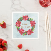 金ゴールドエレガントレタリングポインセチアリースクリスマス スタンダードカクテルナプキン (インサイチュ)