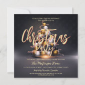 金ゴールドエレガントレッドクリスマスパーティの招待状 招待状 (正面)