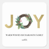 金ゴールドエレガントレッドホリーベリージョイリースクリスマス スクエアシール (正面)