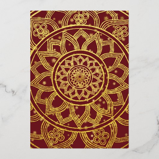 金ゴールドエレガントレッドマンダラニューイヤー大晦日パーティー 箔招待状 (裏面)