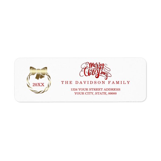 金ゴールドエレガントレッドメリークリスマスタイポグラフィ ラベル (正面)