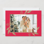 金ゴールドエレガントレッド4フォトコラージクリスマスカード (裏面)