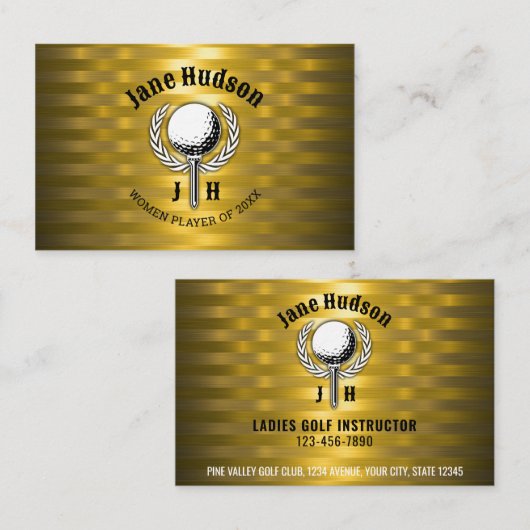 金ゴールドエレガントレディースゴルフモノグラムデザイン 名刺 (正面/裏面)