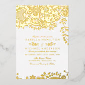 金ゴールドエレガントレース結婚のフォイル招待 箔招待状 (正面)