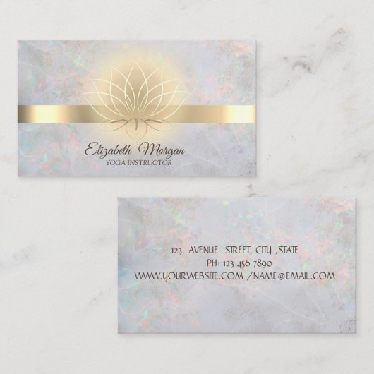 金ゴールドエレガントロータスオパルヨガインストラクター 名刺 (正面/裏面)