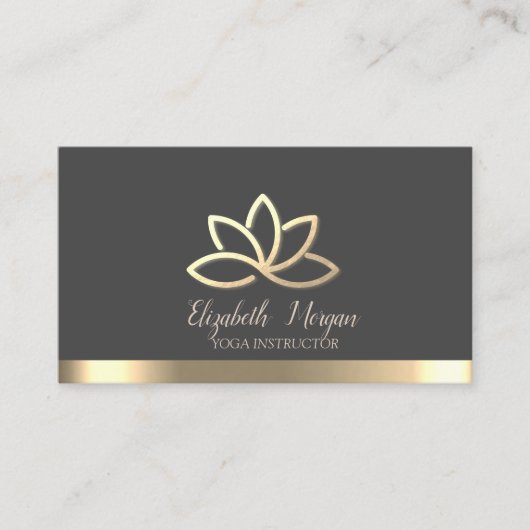 金ゴールドエレガントロータスストライプ金ゴールドヨガインストラクター 名刺 (正面)