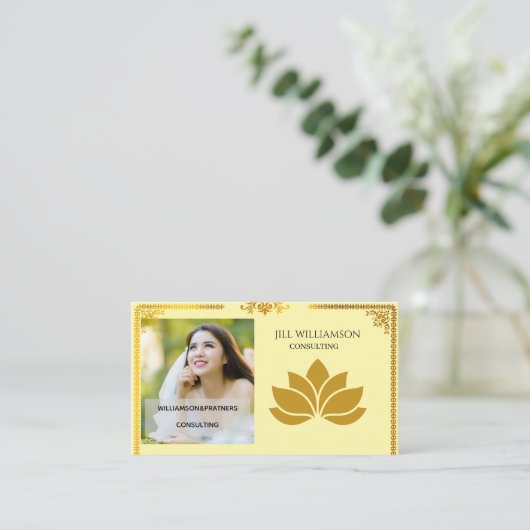 金ゴールドエレガントロータスビジネスカード前面 名刺 (スタンド正面)