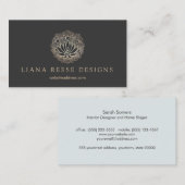 金ゴールドエレガントロータスフラワーデザイナーブラック 名刺 (正面/裏面)