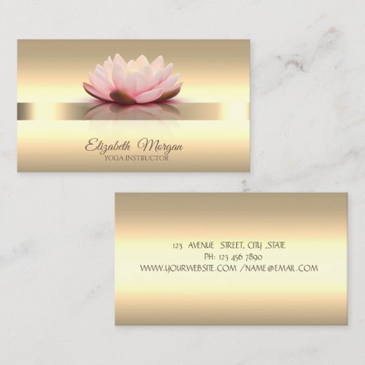 金ゴールドエレガントロータスフラワーヨガインストラクター 名刺 (正面/裏面)