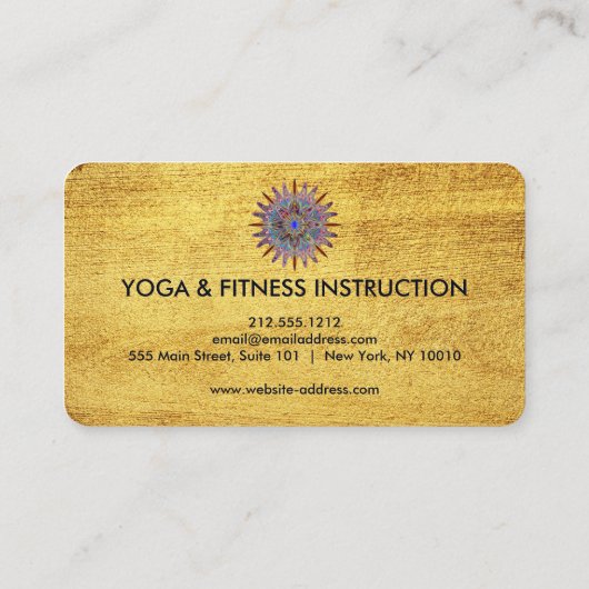 金ゴールドエレガントロータスフラワーロゴヨガ 名刺 (裏面)
