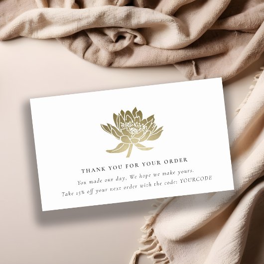 金ゴールドエレガントロータスフローラロゴショッピングありがとう 名刺