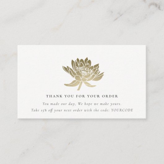 金ゴールドエレガントロータスフローラロゴショッピングありがとう 名刺 (正面)