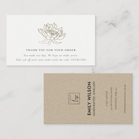金ゴールドエレガントロータスフローラロゴショッピングありがとう 名刺 (正面/裏面)