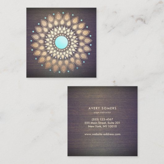 金ゴールドエレガントロータスマンダラウッドヨガインストラクター スクエア名刺 (正面/裏面)