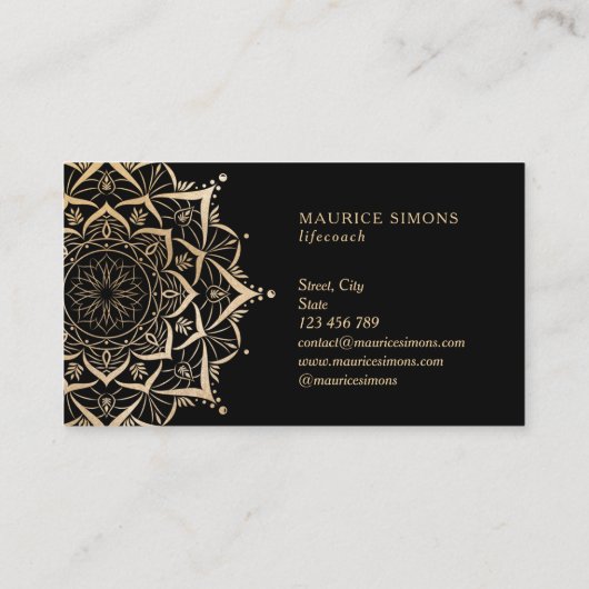 金ゴールドエレガントロータスヨガインストラクター曼荼羅 名刺 (裏面)