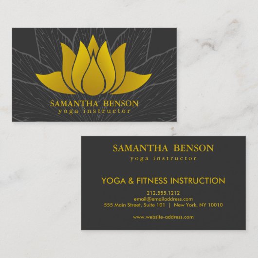 金ゴールドエレガントロータロゴブラックエレガントフローラヨガ 名刺 (正面/裏面)