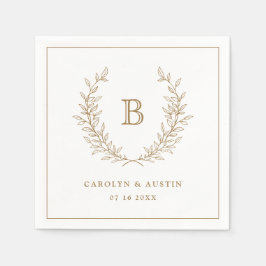 金ゴールドエレガントローレルリース結婚ズモノグラム スタンダードカクテルナプキン