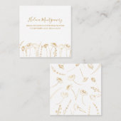 金ゴールドエレガントワイルドフラワースケッチフェミニン スクエア名刺 (正面/裏面)