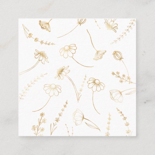 金ゴールドエレガントワイルドフラワースケッチフェミニン スクエア名刺 (裏面)