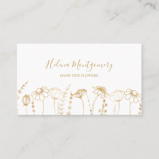 金ゴールドエレガントワイルドフラワースケッチフェミニン 名刺 (正面)