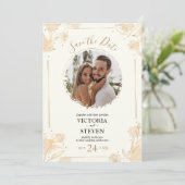 金ゴールドエレガントワイルドフラワーフォトボ結婚ホさん 招待状 (スタンド正面)