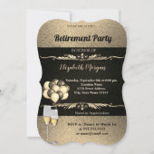 金ゴールドエレガントワイングラス、バルーン、退職パーティー 招待状 (正面)