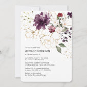 金ゴールドエレガントワインブルゴーニュフローラブライダルシャワー 招待状 (正面)