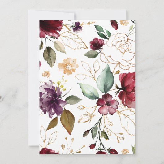 金ゴールドエレガントワインブルゴーニュフローラブライダルシャワー 招待状 (裏面)