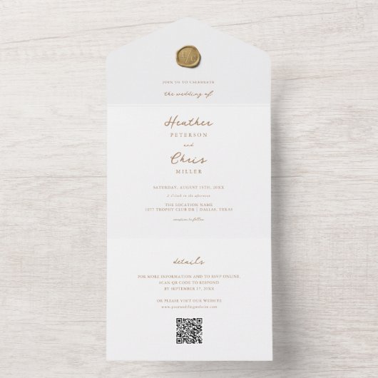 金ゴールドエレガントワックスシールと送信結婚の種類 オールインワン招待状 (内側)