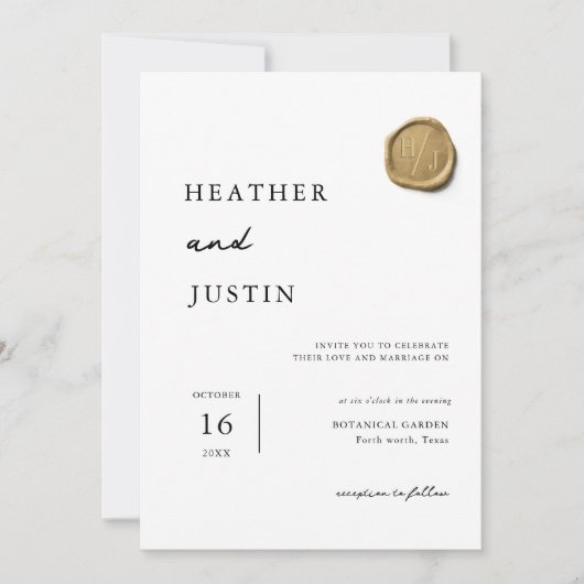 金ゴールドエレガントワックスシールユニーク結婚式招待状 招待状 (正面)