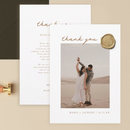 金ゴールドエレガントワックスシール写真結婚の皆様へ サンキューカード