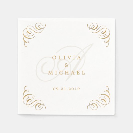 金ゴールドエレガントヴィンテージが書を盛り結婚上げる スタンダードカクテルナプキン (正面)