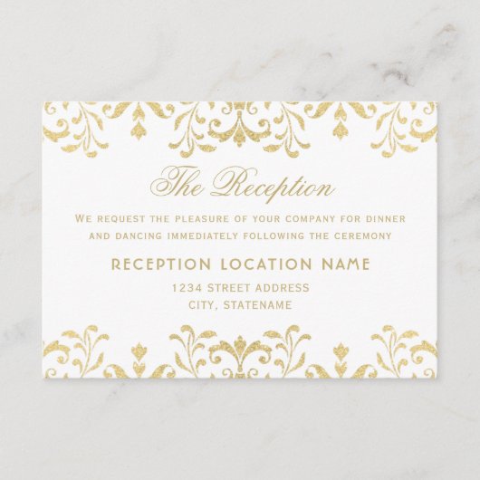金ゴールドエレガントヴィンテージグラマー結婚式レセプション エンクロージャーカード (正面)