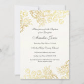 金ゴールドエレガントヴィンテージフローラ洗礼 招待状 (正面)