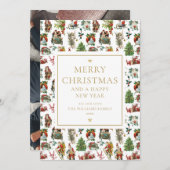 金ゴールドエレガントヴィンテージレトロクリスマスフォト シーズンカード (正面/裏面)