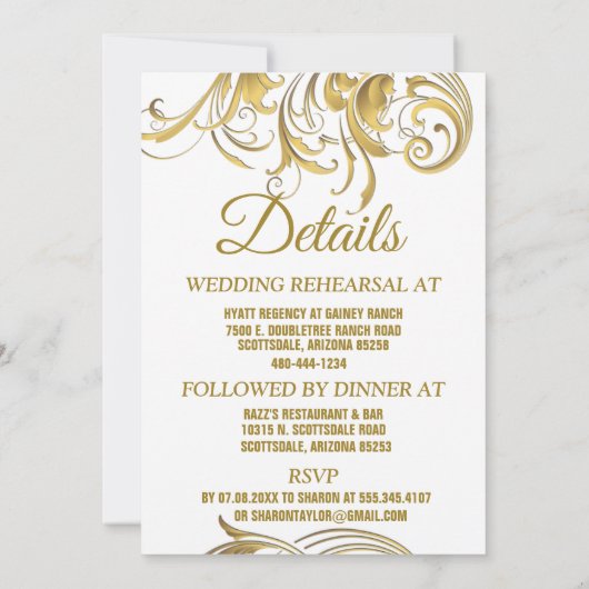 金ゴールドエレガントヴィンテージ結婚スワーズDin 招待状 (裏面)