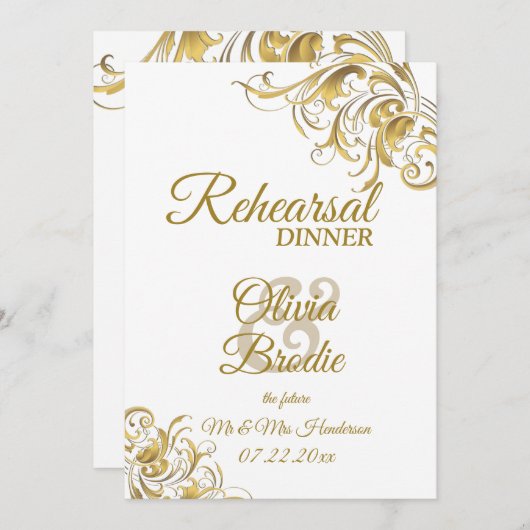 金ゴールドエレガントヴィンテージ結婚スワーズDin 招待状 (正面/裏面)