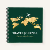 金ゴールドエレガント世界地図と飛行機、旅行ジャーナル ノートブック (正面)