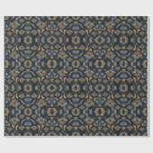 金ゴールドエレガント付き高級ナイトブルーパターン ラッピングペーパー (フラット)