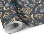 金ゴールドエレガント付き高級ナイトブルーパターン ラッピングペーパー (ロールコーナー)